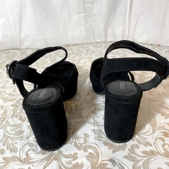 H&M Divided Platform Block Heel Sandals Black Vegan Suede Leather Heel Sz 5.5 - Picture 6 of 7
